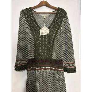 Nick And Mo Anthropologie Crochet  Sweater dress Olive Size L